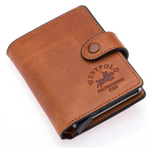 5580 Westpolo Grimm Coin and Card Holder Compartment Antique Genuine Leather Mechanism Card Holder