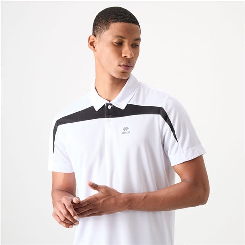 88392 White Polyester Breathable Textured Thin Flexible Standard Fit Polo Collar Men's Performance T-Shirt