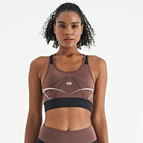 97252 Brown Front Back Print Detailed U Neck Slim Fit Women's Sports Bustier