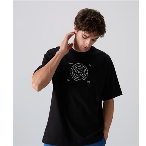 88324 Black - White Cotton Thick Soft Texture Oversize Fit Printed Men's T-Shirt