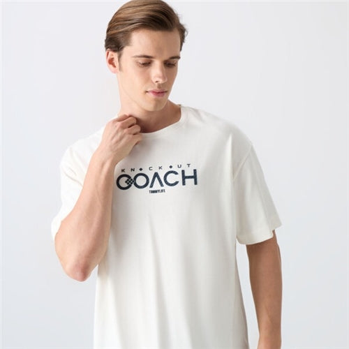 88329 Ecru Cotton Thick Soft Texture Oversize Fit Printed Men's T-Shirt