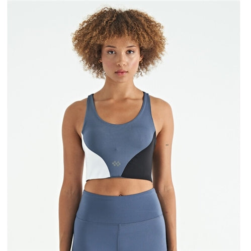 97260 Logo Printed Color Block Back Cross Detail Diving Fabric Women's Bustier