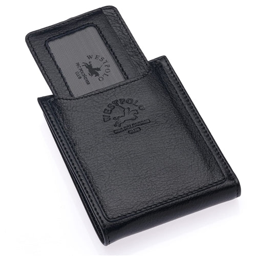 595 Westpolo Astor Large Transparent Card Holder Compartment Genuine Leather Elastic Wallet Card Holder