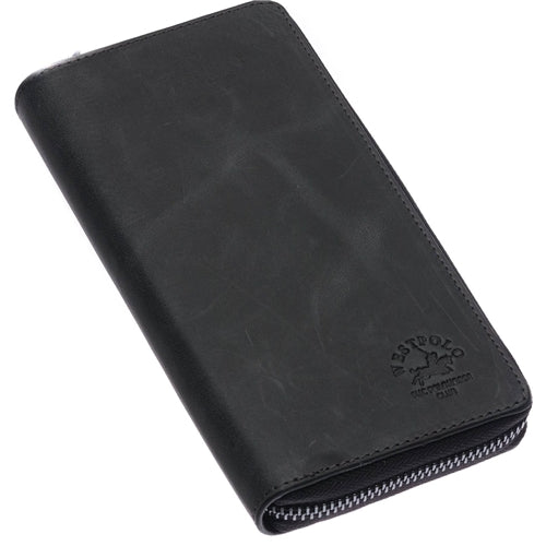 1954C Westpolo Unisex Genuine Antique Leather Phone Compartment Magnetic Flap Long Wallet