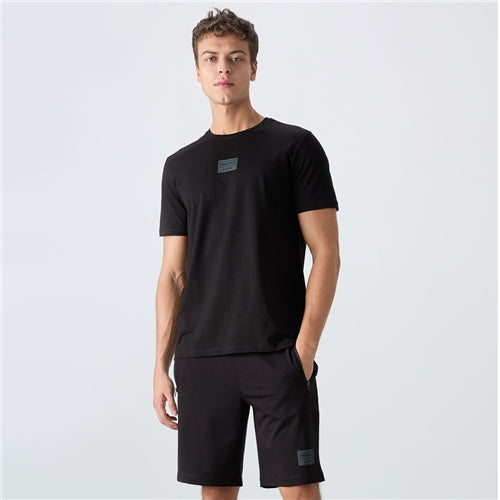 85243 Black Cotton Soft Texture Standard Fit Printed Men's Shorts Set